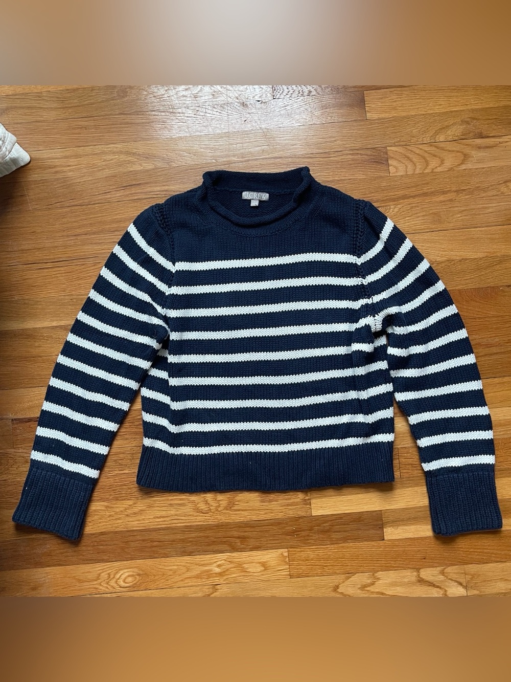 J.Crew navy/white striped cotton rollneck sweater size Large